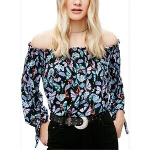 Free People We The Free Lexington Floral Off‎ The Shoulder Top M Tie Sleeves